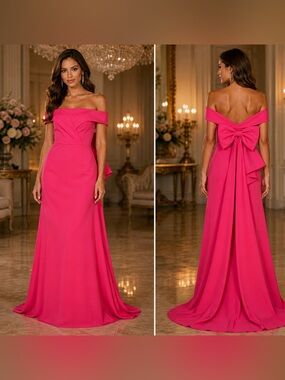 One-Shoulder Fuchsia Evening Gown with Back Bow